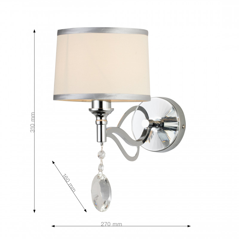 Бра Favourite Semina 2707-1W, D270*W160*H310, хром, абажур из белой ткани с серебряной тесьмой, декоративные элементы из прозрачного хрусталя