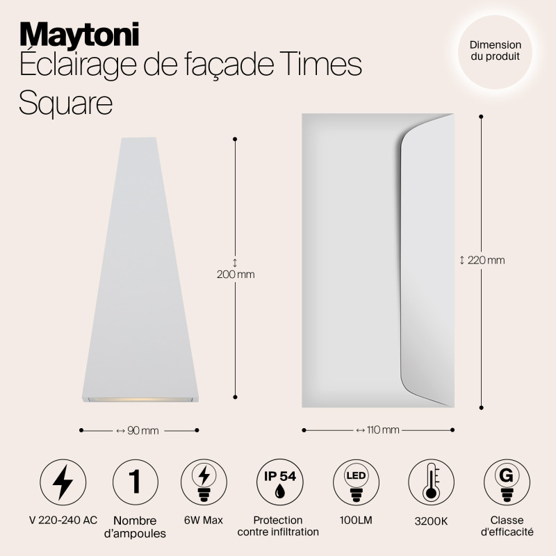 Уличный настенный светодиодный светильник Maytoni Times Square O580WL-L6W белый