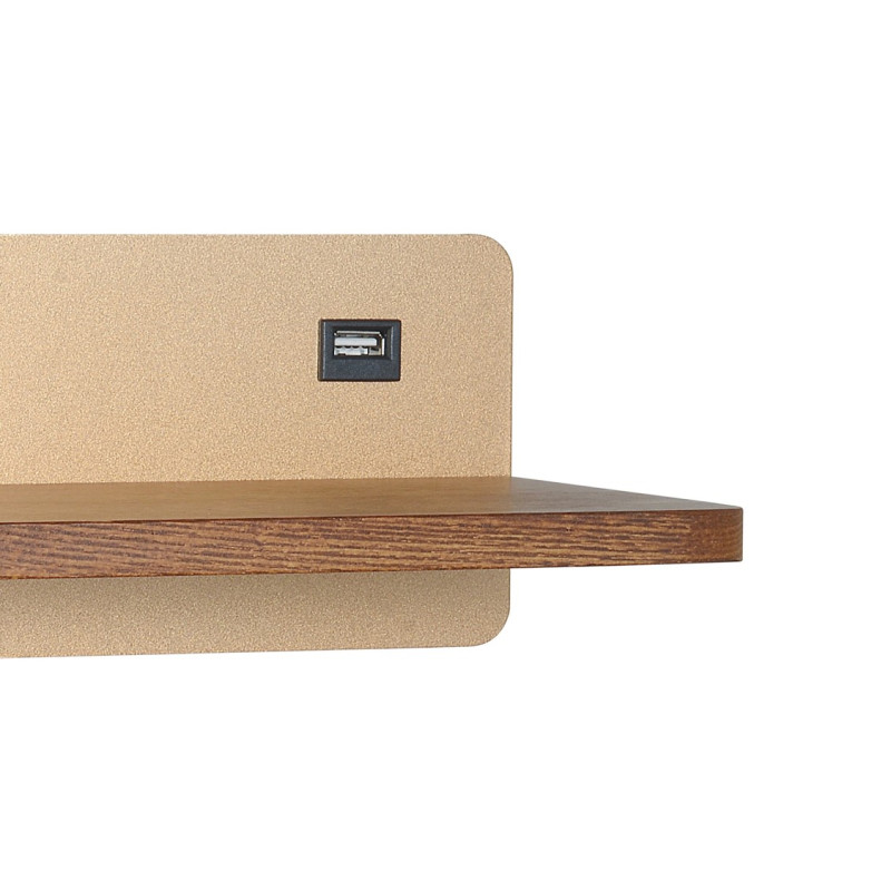 Бра Favourite Lunaris 2893-1W, D165*W340*H140, каркас золотого цвета, плафон из белого матового стекла, декоративный элемент из светлого дерева с выключателем и USB-портом