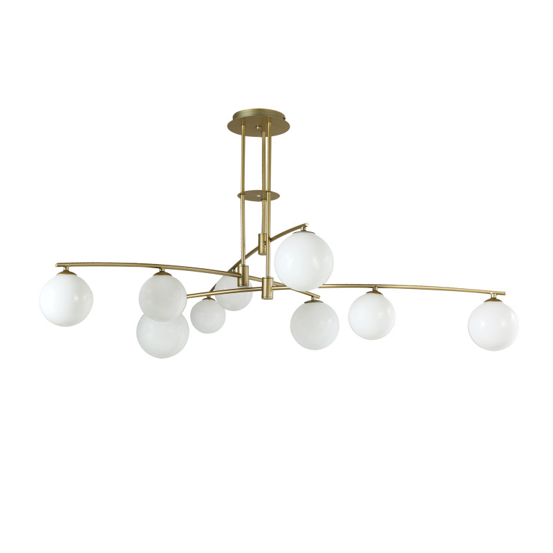 Подвесная люстра Favourite Equilibrium 4039-9P, D1400*H700, золота, плафоны из выдувного белого стекла дуплекс, лампу G9 можно менять