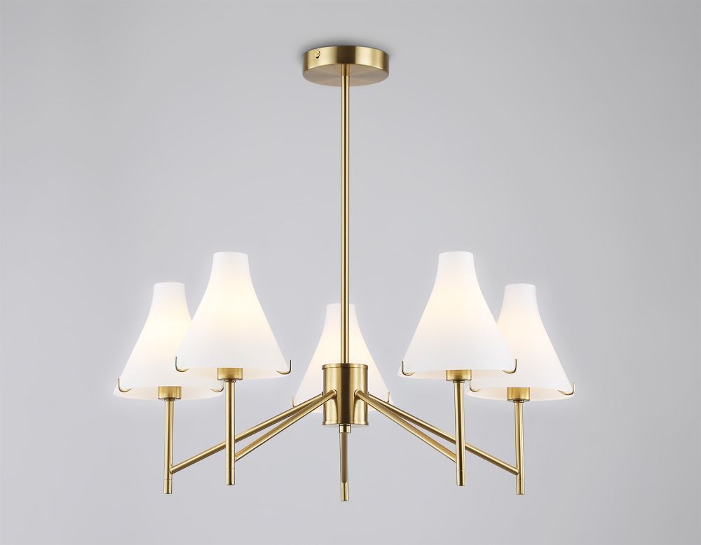 Люстра со стеклянными плафонами на штанге **59- см, 5*E14*40W, K, Ambrella Light High Light LH57133, латунь