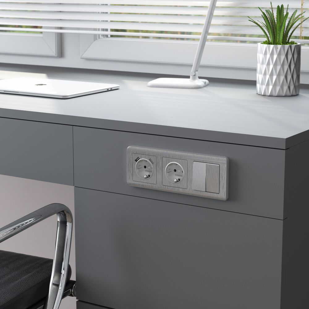 Выключатель  двухклавишный (cеребряный рифленый) W1120009 Werkel 4690389158933