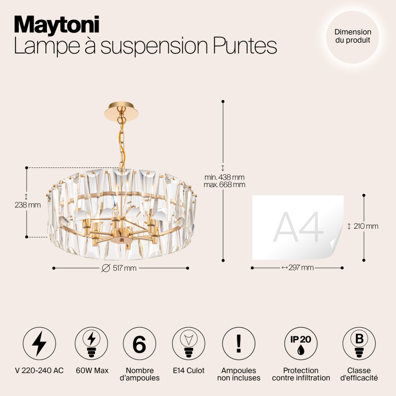 Подвесная люстра Maytoni Puntes MOD043PL-06G, диаметр 53 см, золото