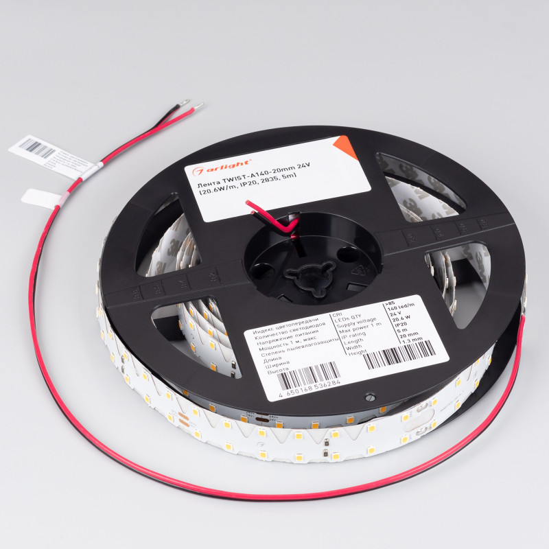 Лента TWIST-A140-20mm 24V Warm2700 (20.6W/m, IP20, 2835, 5m), Arlight 033891(1). Цена указана за 5 метров. Продается кратно 5 метрам.