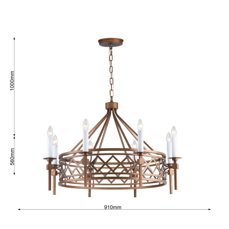 Подвесная люстра Favourite Eques 2878-8P, D910*H560/1560, Каркас коричневого цвета, белые декоративные цоколи, стилизованные под свечу