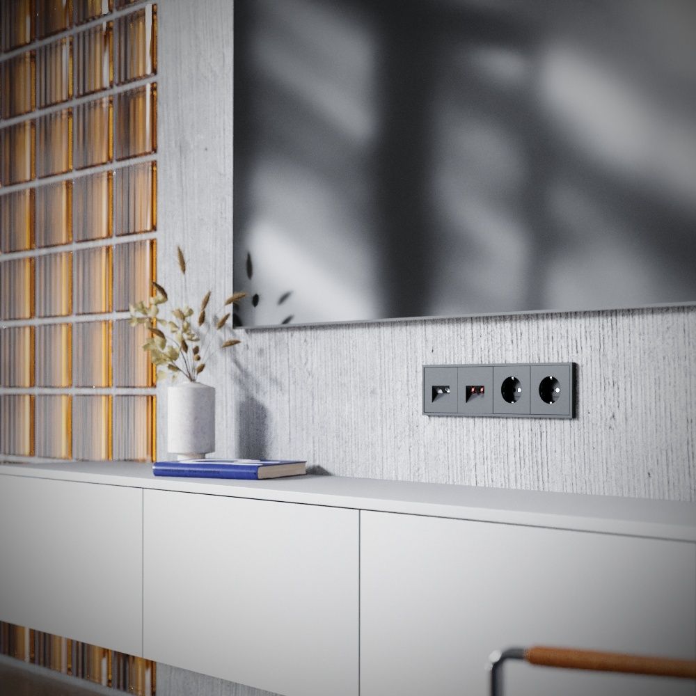 Розетка телевизионная встраиваемая TV+RJ45 кат. 6, графит Voltum S70 VLS060707, Пластик Soft touch