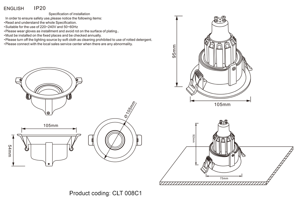 Светильник встроенный 11 см, Crystal Lux CLT 008C1WH Белый