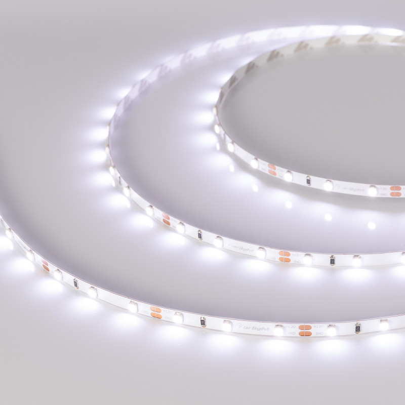 Лента RT-A60-5mm 12V Cool 15K (4.8 W/m, IP20, 2835, 5m) (Arlight, 4.8 Вт/м, IP20) 015215(2). Цена указана за 5 метров. Продается кратно 5 метрам.