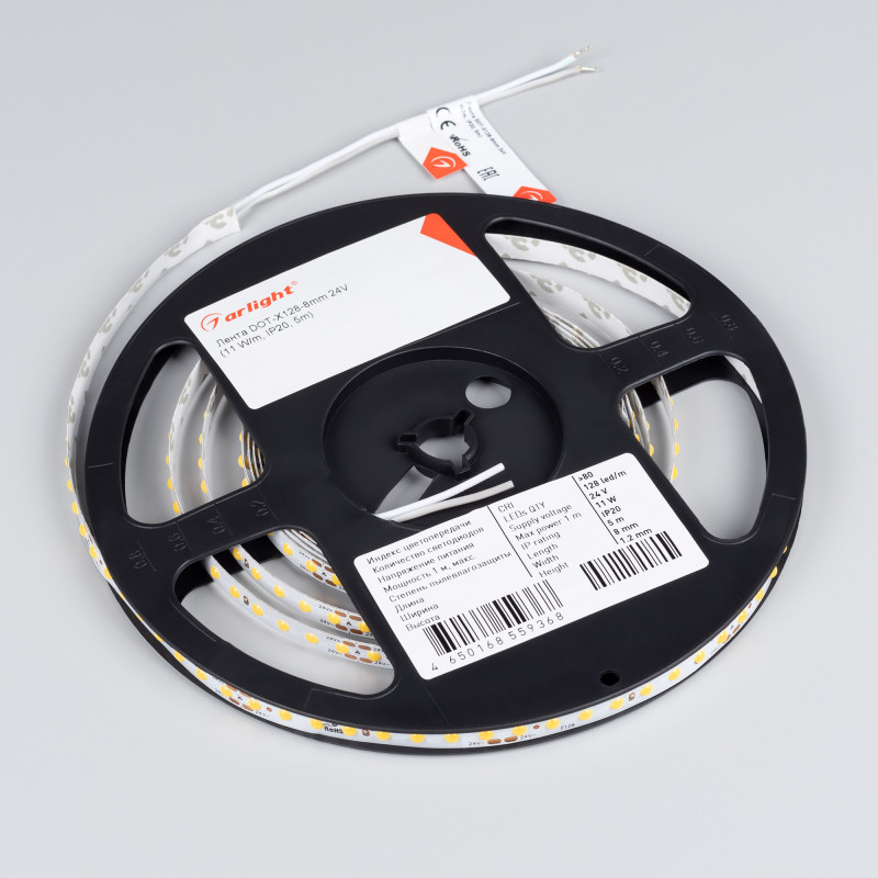 Лента DOT-X128-8mm 24V White6000 (11 W/m, IP20, 5m) (Arlight, Открытый) 040186. Цена указана за 5 метров. Продается кратно 5 метрам.