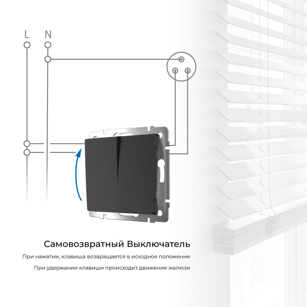 Выключатель двухклавишный с самовозвратом Werkel W1122408, черный матовый