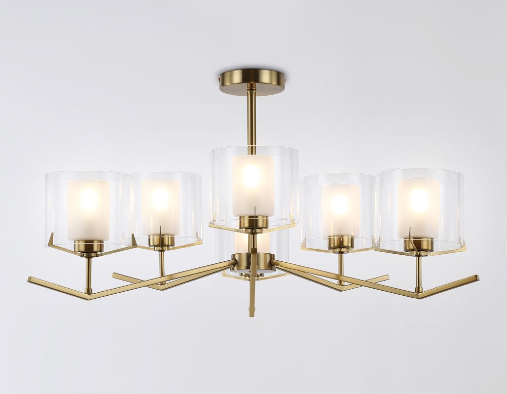 Люстра со стеклянными плафонами на штанге **42- см, 6*E14*40W, K, Ambrella Light High Light LH57008, латунь