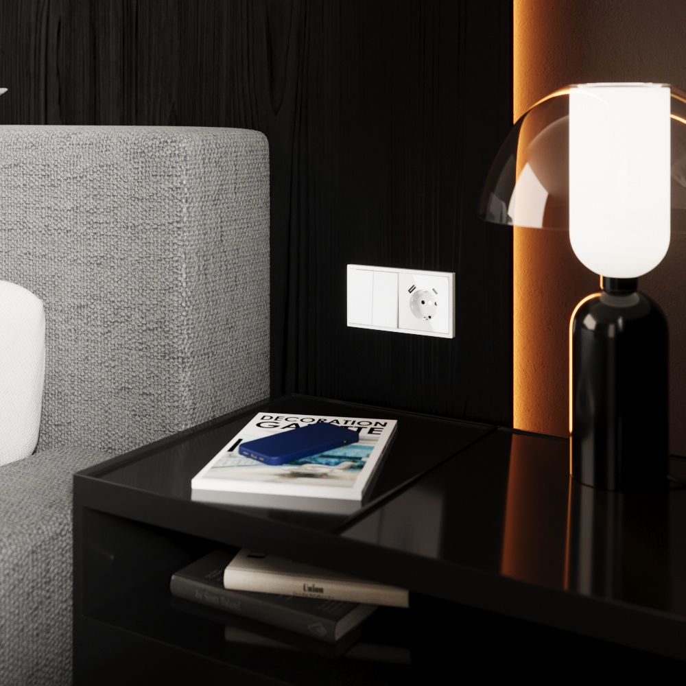 Перекрестный переключатель встраиваемый двухклавишный 10А, белый глянцевый Voltum S70 VLS020501, Пластик глянцевая