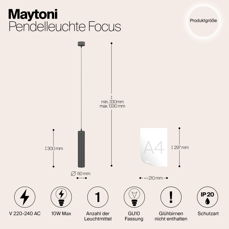 Светильник 6 см, Maytoni Technical Focus P075PL-01B, черный