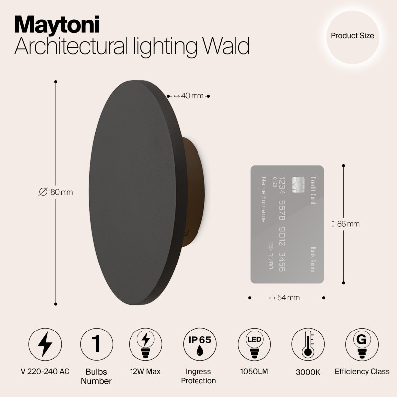 Бра 18 см, 12W, 3000K, Maytoni Wald O420WL-L12GF, серый