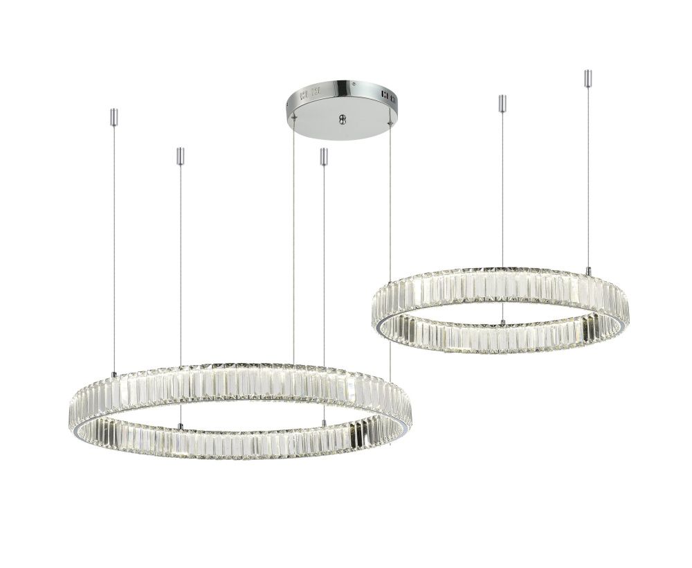 Люстра Ø600(800) x H1200, мм, 80W 4000K, CHROME (Хром) NewRgy 2107A-DW-6+8 CHROME