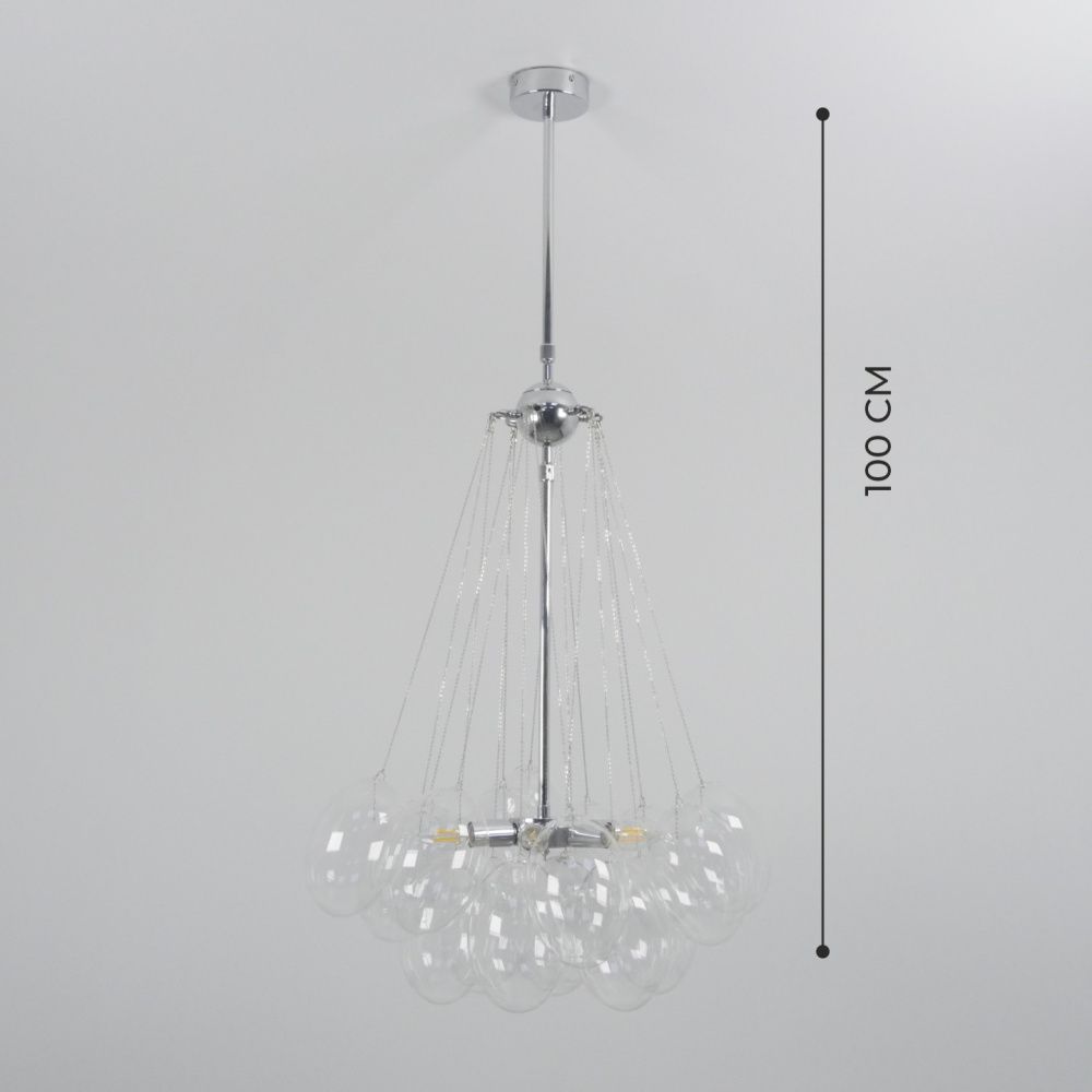Светильник ElegantLight DZN-20586 ХРОМ+ПРОЗРАЧНЫЙ D/H/6/E27/40W+19 стеклянных плафонов без ламп GRAPE 23-12