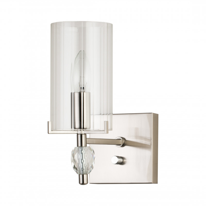 Бра Favourite Stine 2704-1W, D220*W100*H260, никель, плафон из прозрачного узорного стекла, декоративные элементы из прозрачного хрусталя, управление с помощью диммера