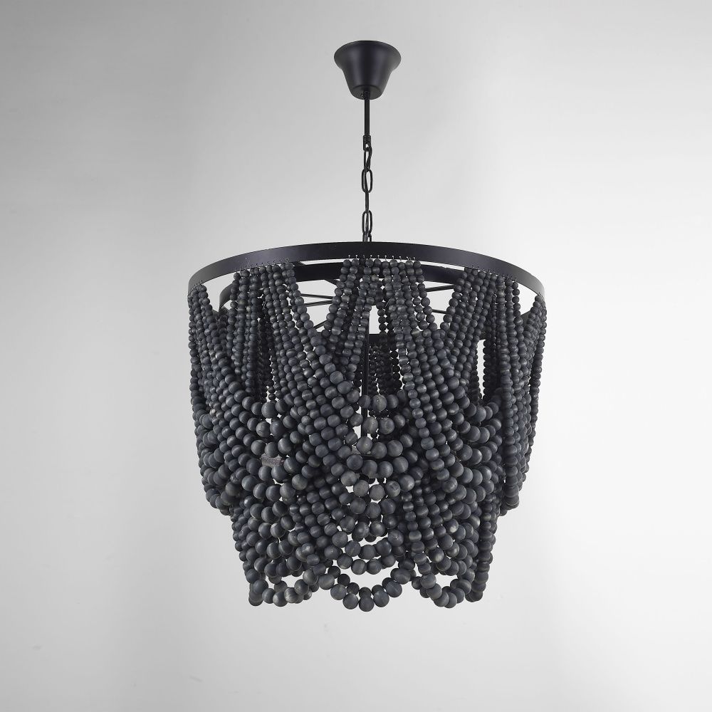Подвесная люстра Amelia Wood Bead Chandelier 60*60*71 см, 5*E14*40W, ImperiumLoft 40.2125, Чёрный, Коричневый