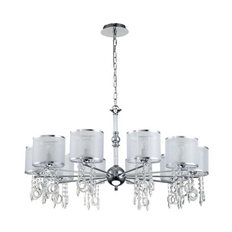 Подвесная люстра Favourite Ventus 2869-10P, D920*H460/1460, хром, плафоны из органзы белого цвета, декоративные элементы из стекла и хрусталя