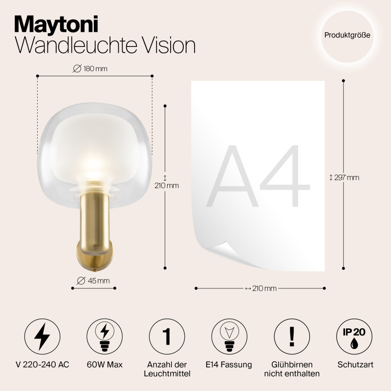 Светильник 21 см, Maytoni Vision MOD411WL-01G, золото