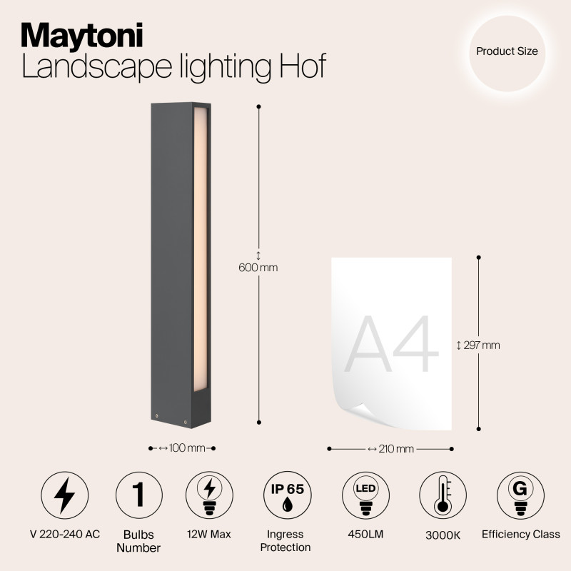 Светодиодный светильник 60 см, 12W, 3000K, Maytoni Hof O422FL-L12GF, серый