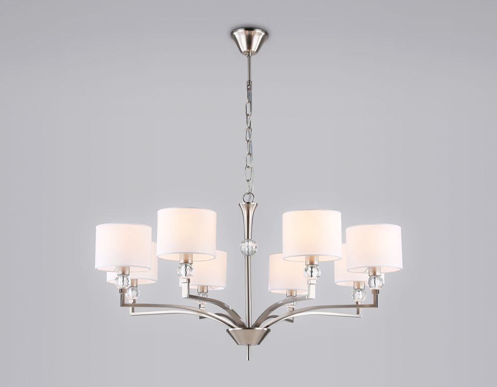 Подвесная люстра с абажурами и хрусталем **88- см, 8*E14*40W, K, Ambrella Light High Light LH71123, никель