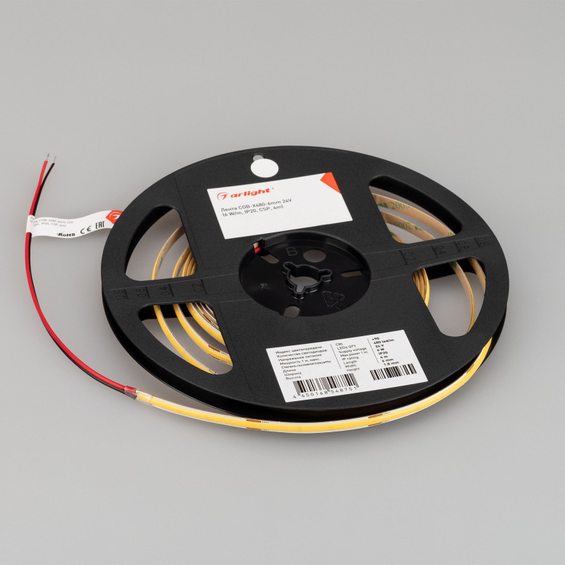 Лента COB-X480-6mm 24V Warm3500 (6 W/m, IP20, CSP, 5m), Arlight 044576. Цена указана за 5 метров. Продается кратно 5 метрам.