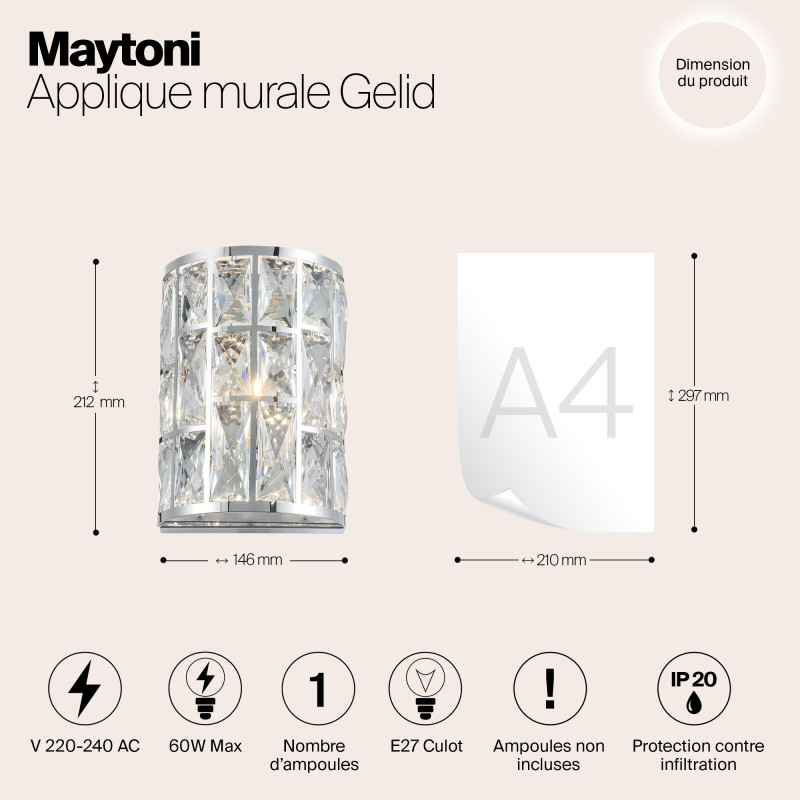Настенный светильник Maytoni Gelid MOD184-WL-01-CH, высота 21 см