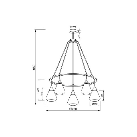 Подвесная люстра  72*95 см, 5*E27 черный, медь Vele Luce Norina VL5842P05
