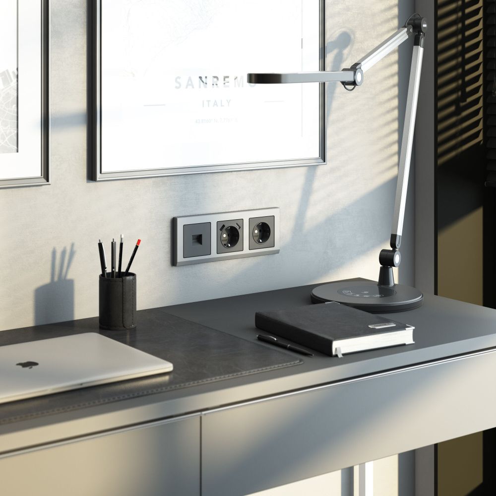 Розетка Werkel W1171164 с заземлением и шторками, графит матовый