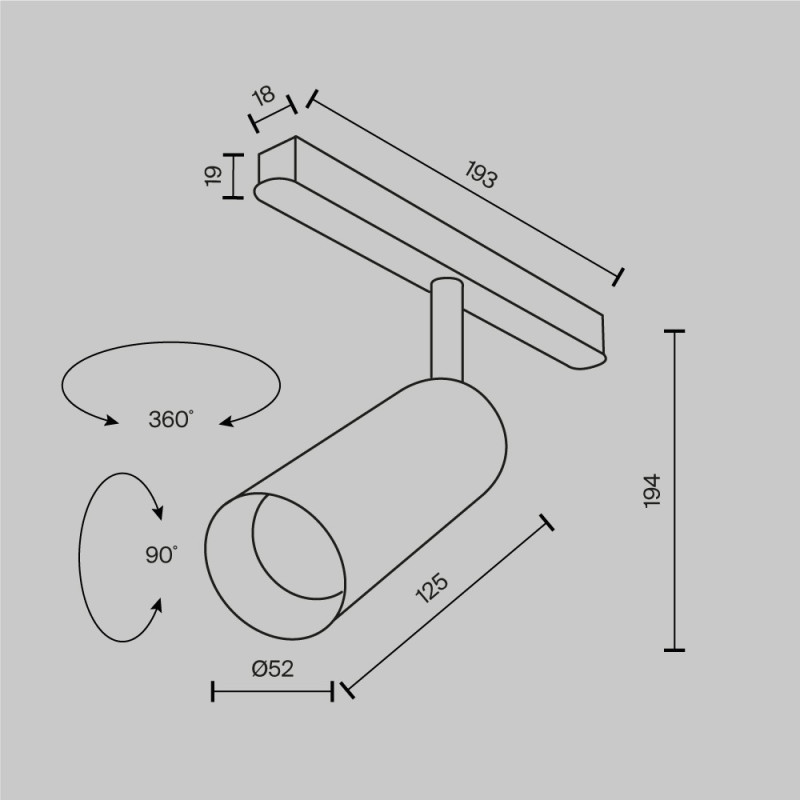Трековый светильник 5,2*12,5*19,4 см, LED 12W 2700K 36° Maytoni Technical Focus LED Exility TR032-2-12W2.7K-M-B черный