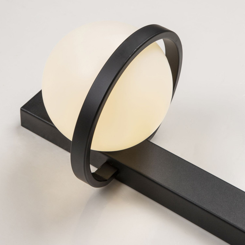 Бра Favourite Twin 4068-2W, D195*W195*H550, вытянутый каркас черного цвета, плафон выполнен из белого акрила с черным декоративным кольцом, поворотный спот LED черного цвета, два выключателя, US