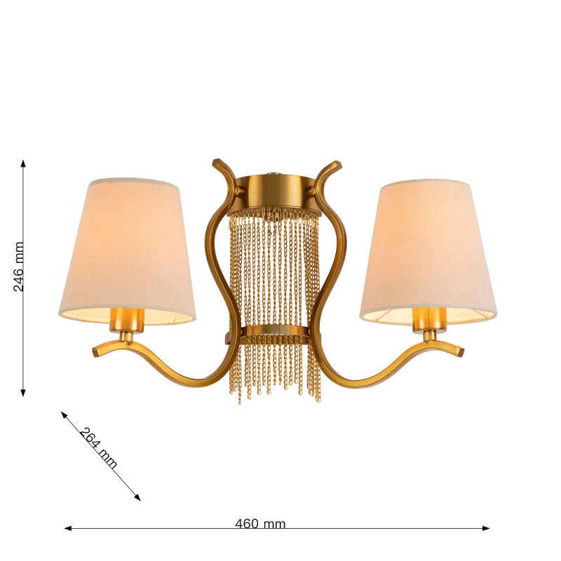 Бра Favourite Ketten 2867-2W, D260*W460*H245, латунь, плафоны из велюровой ткани кремового цвета, декоративный элемент в виде латунных цепочек