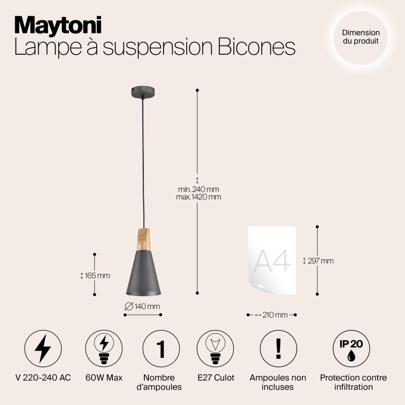 Подвесной светильник P359-PL-140-C Maytoni BICONES, серый