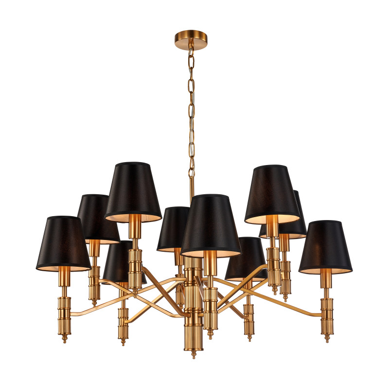 Подвесная люстра Favourite Flagship 2933-10P, D840*H480/1570, античной латуни, плафоны из черной атласной ткани