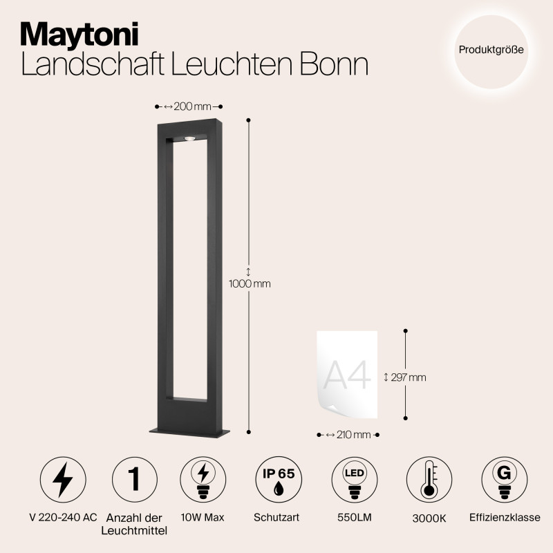 Светодиодный светильник 100 см, 10W, 3000K, Maytoni Bonn O425FL-L10GF, графит