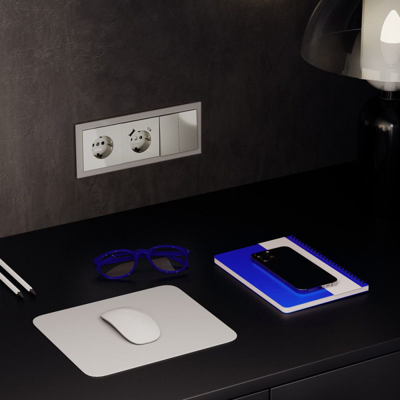 Розетка встраиваемая Voltum S70 с заземлением и защитными шторками, 16А, с USB, A+С, шелк пластик Soft touch VLS040504