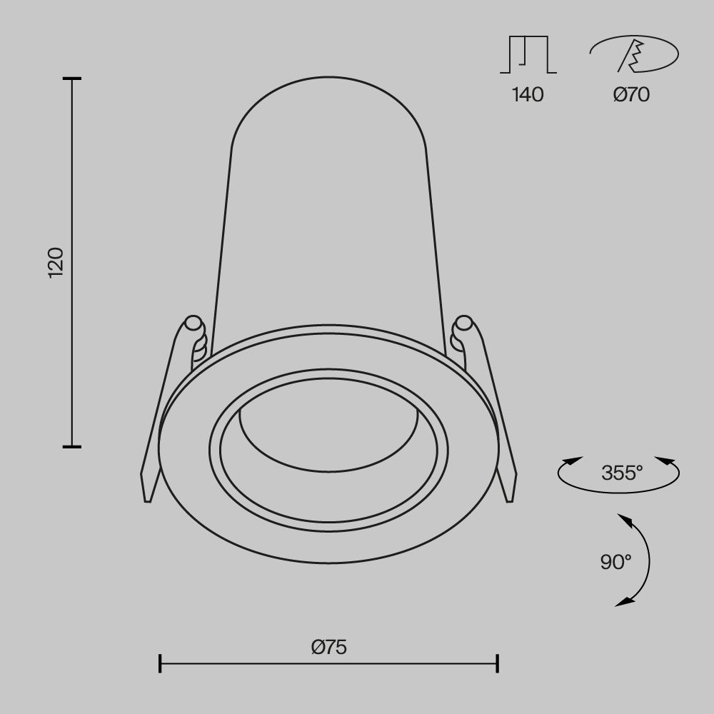 Встраиваемый спот 7,5 см, 12W, 3000K, Maytoni Technical Focus Led DL125-L12-3K-B, черный