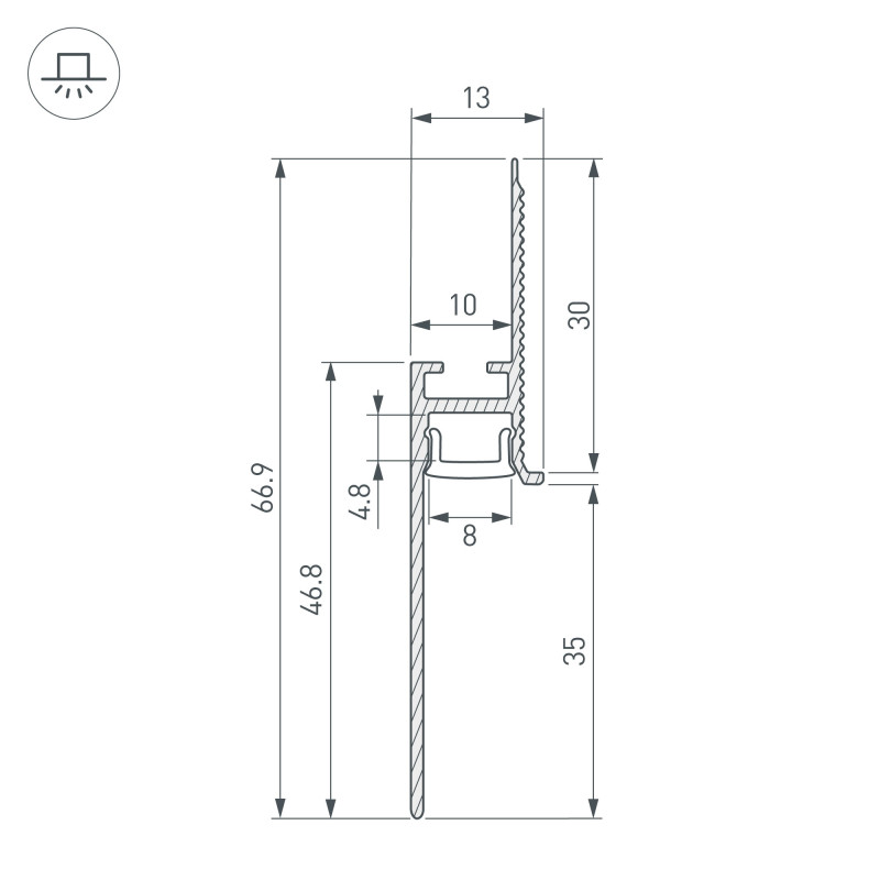 Профиль Arlight 043675(1) 200*1,3*6,69 см. Цена указана за 2 метра. Продается кратно 2 метрам.  экран отдельно