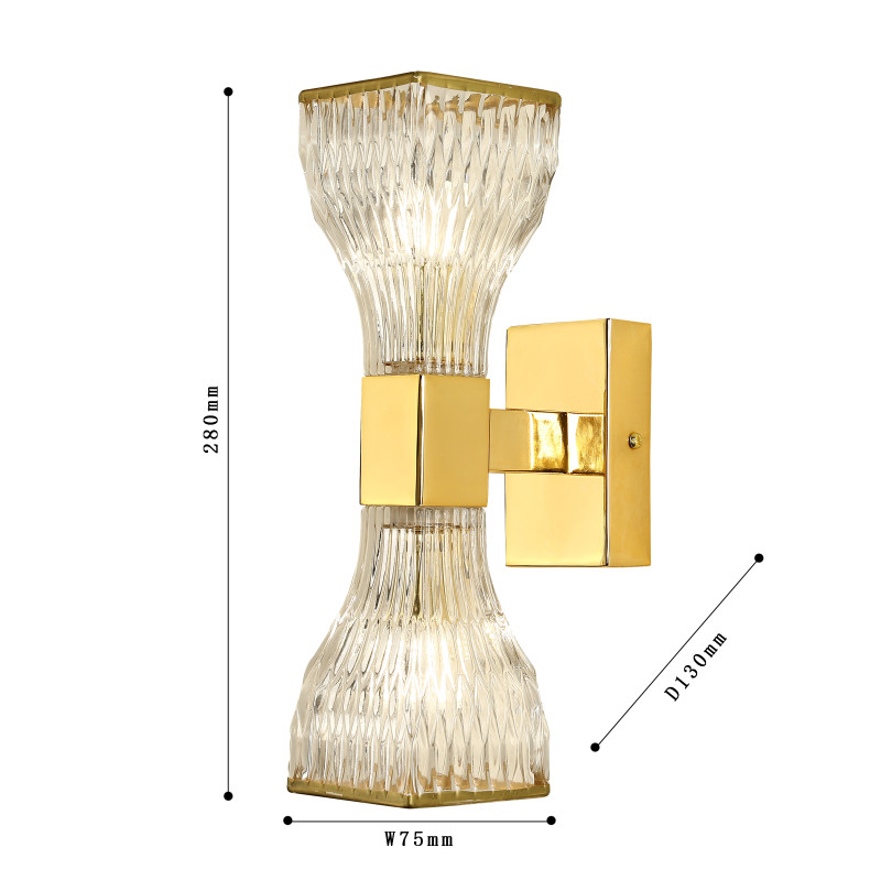 Бра Favourite Parity 2943-2W, D125*W75*H280, каркас золотого цвета, плафоны из прозрачного стекла, по краю плафона нанесена позолота