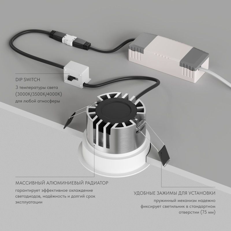 Встраиваемый светильник *8,4*7 см, *LED*975Lm, 3000-4000-6000K, Denkirs Shine Glow DK2431-WH, белый