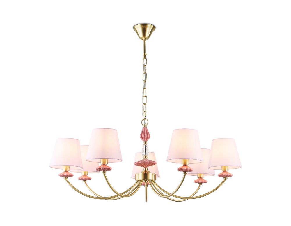 Подвесная люстра с абажуром и декором из керамики **80- см, 7*E14*40W, K, Ambrella Light High Light LH75025, золото
