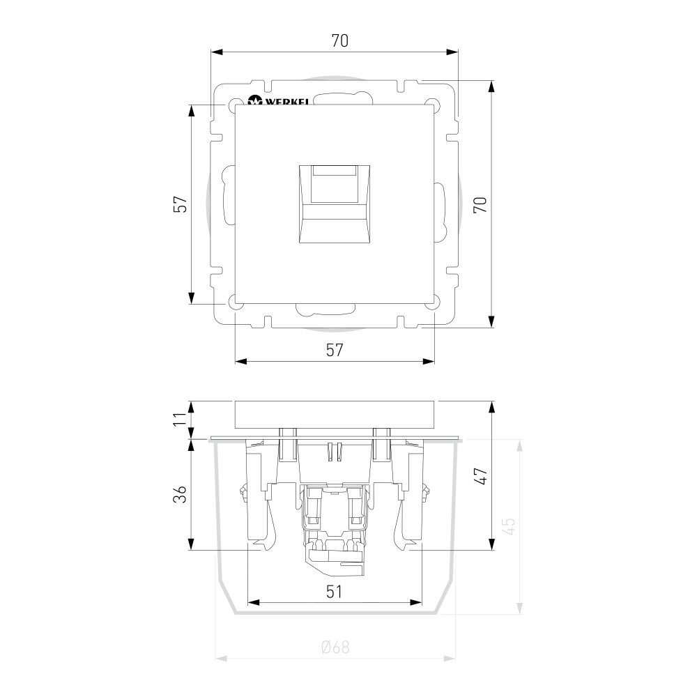W5120001 Розетка Ethernet RJ-45 cat. 6A экранированная, белый матовый Werkel, 4690389213489