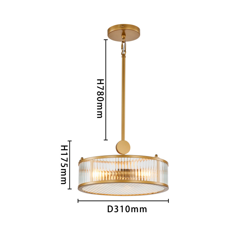 Подвесная люстра Favourite Radiales 3099-3P, D310*H440/1060, золота, плафон из прозрачного рельефного стекла, круглый декоративный элемент цвета золота