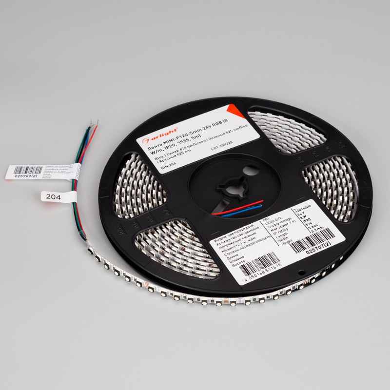 Лента MINI-F120-5mm 24V RGB (8 W/m, IP20, 3535, 5m) (Arlight, узкая) 025707(2). Цена указана за 5 метров. Продается кратно 5 метрам.