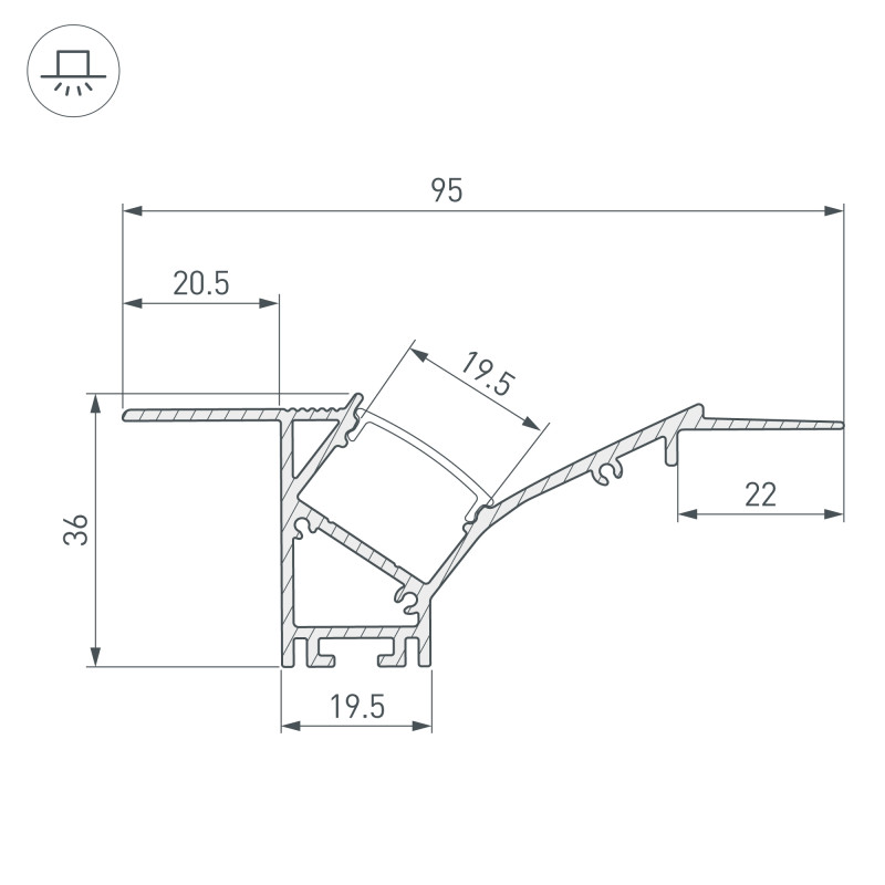 Профиль Arlight 039949 200*9,5*3,6 см. Цена указана за 2 метра. Продается кратно 2 метрам.  экран отдельно