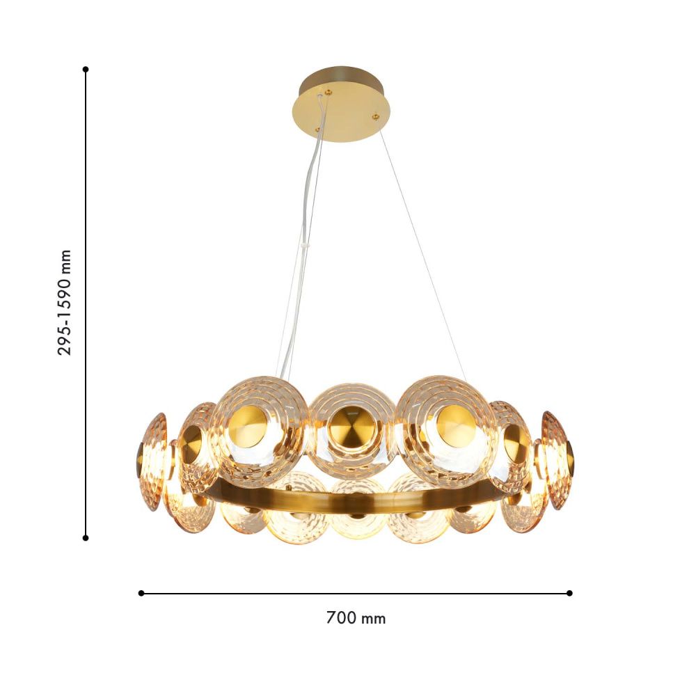 Подвесная люстра 70*29,5-159 см, 16*LED, 72W, 4000K, Favourite Claros 4641-16P, латунь