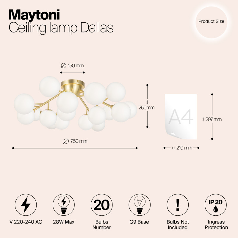 Светильник 75 см, Maytoni MOD545CL-20BS, золото