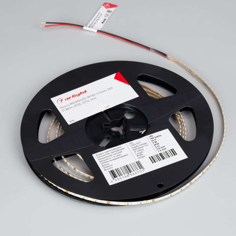 Лента MICROLED-M182-3.5mm 24V Warm2700 (7 W/m, IP20, 2216, 5m) (Arlight, узкая) 045011. Цена указана за 5 метров. Продается кратно 5 метрам.