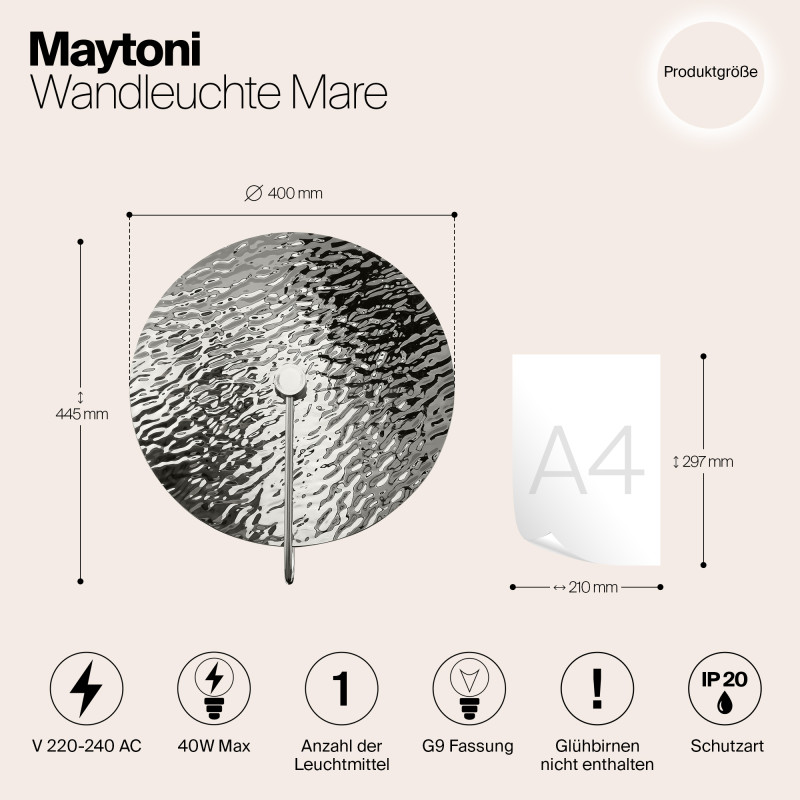Светильник 45 см, Maytoni Mare MOD305WL-01CH, хром